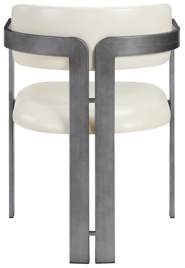 Aurum Vegan Leather Upholstered And Brushed Silver Iron Frame Dining Chair in Cream, Set of 2 - 88092Cream-C