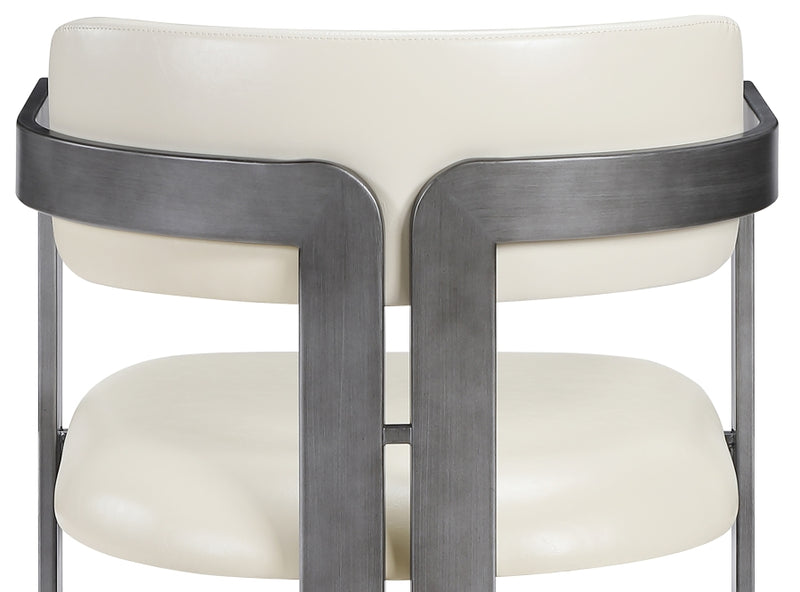 Aurum Vegan Leather Upholstered And Brushed Silver Iron Frame Dining Chair in Cream, Set of 2 - 88092Cream-C