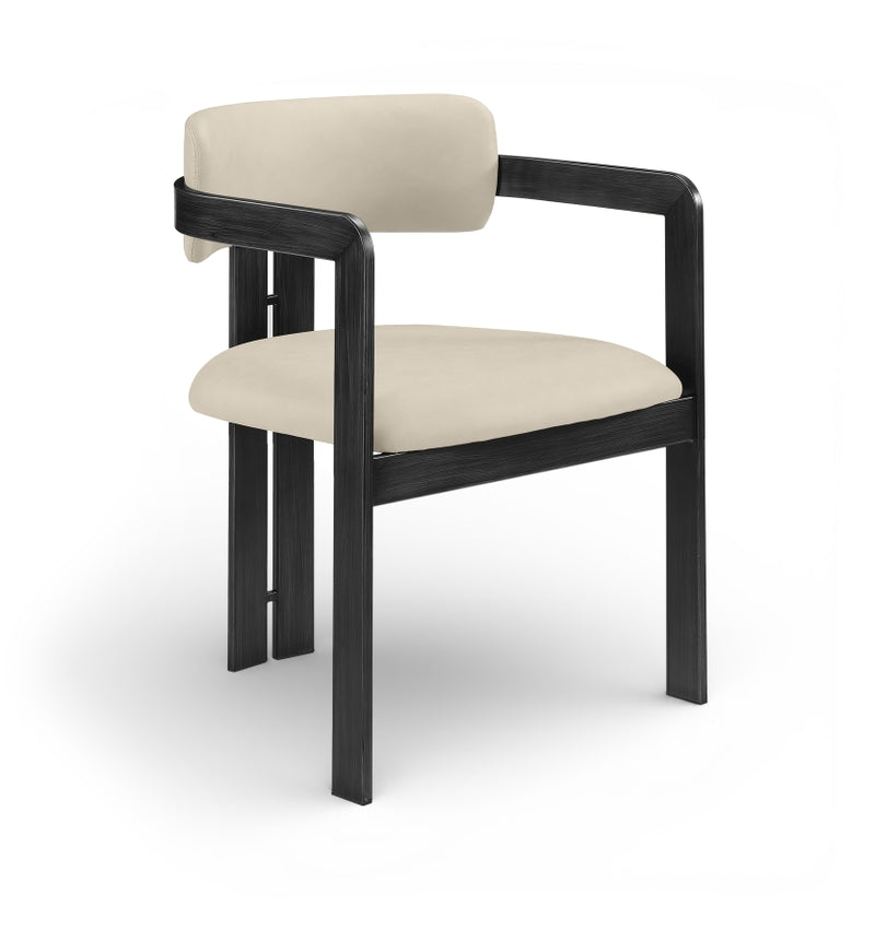 Aurum Vegan Leather Upholstered And Matte Black Iron Frame Dining Chair in Beige, Set of 2 - 88093Beige-C
