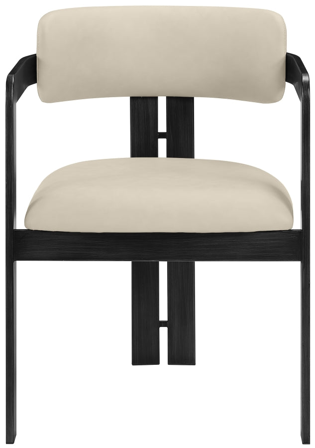 Aurum Vegan Leather Upholstered And Matte Black Iron Frame Dining Chair in Beige, Set of 2 - 88093Beige-C