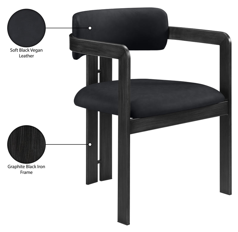 Aurum Vegan Leather Upholstered And Matte Black Iron Frame Dining Chair in Black, Set of 2 - 88093Black-C