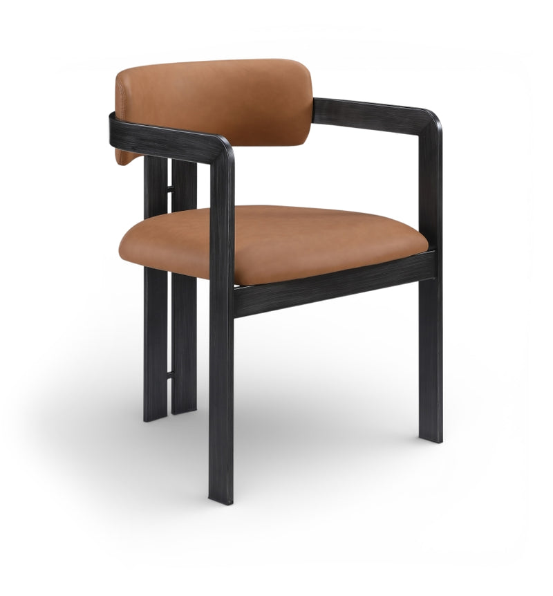 Aurum Vegan Leather Upholstered And Matte Black Iron Frame Dining Chair in Cognac, Set of 2 - 88093Cognac-C