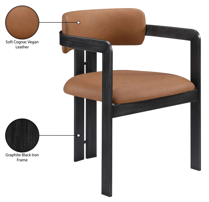 Aurum Vegan Leather Upholstered And Matte Black Iron Frame Dining Chair in Cognac, Set of 2 - 88093Cognac-C