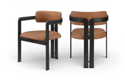 Aurum Vegan Leather Upholstered And Matte Black Iron Frame Dining Chair in Cognac, Set of 2 - 88093Cognac-C