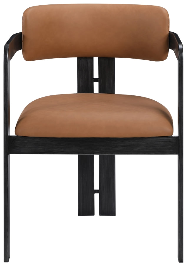 Aurum Vegan Leather Upholstered And Matte Black Iron Frame Dining Chair in Cognac, Set of 2 - 88093Cognac-C