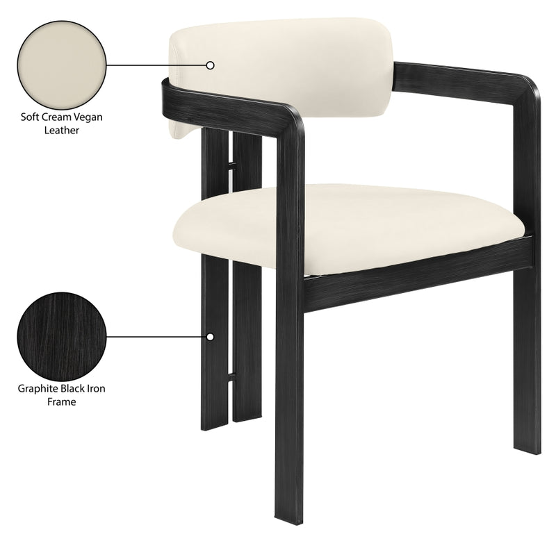 Aurum Vegan Leather Upholstered And Matte Black Iron Frame Dining Chair in Cream, Set of 2 - 88093Cream-C