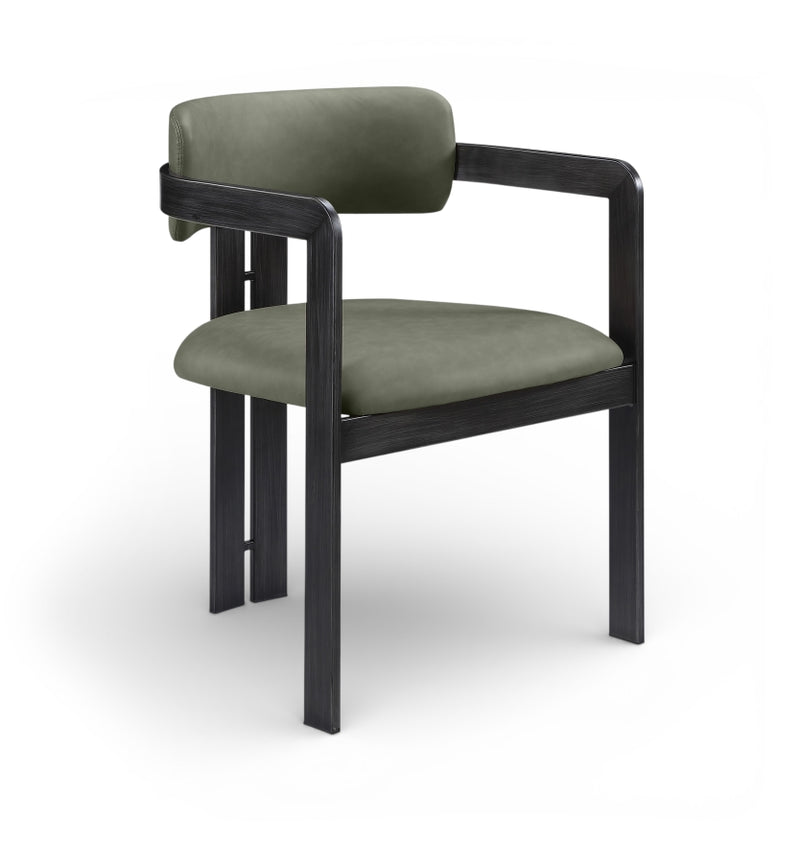 Aurum Vegan Leather Upholstered And Matte Black Iron Frame Dining Chair in Green, Set of 2 - 88093Green-C