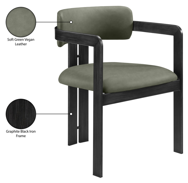 Aurum Vegan Leather Upholstered And Matte Black Iron Frame Dining Chair in Green, Set of 2 - 88093Green-C
