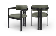 Aurum Vegan Leather Upholstered And Matte Black Iron Frame Dining Chair in Green, Set of 2 - 88093Green-C