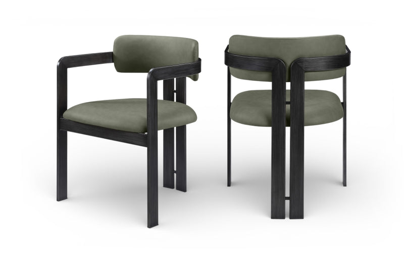Aurum Vegan Leather Upholstered And Matte Black Iron Frame Dining Chair in Green, Set of 2 - 88093Green-C