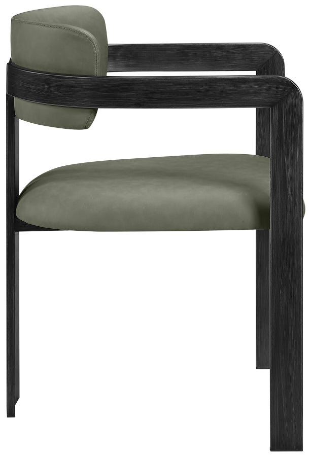 Aurum Vegan Leather Upholstered And Matte Black Iron Frame Dining Chair in Green, Set of 2 - 88093Green-C