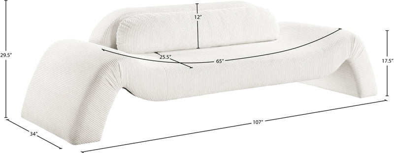 Austin 107" Corduroy Upholstered Sofa in Cream - 44009Cream-S