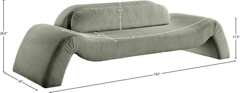 Austin 107" Corduroy Upholstered Sofa in Green - 44009Green-S