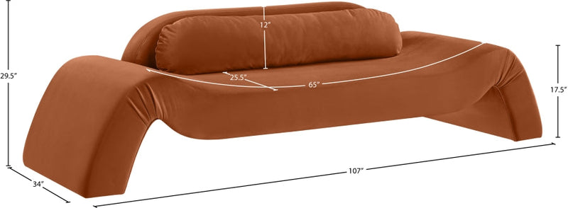 Austin 107" Velvet Upholstered Upholstered Sofa in Cognac - 44008Cognac-S
