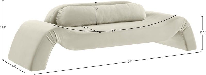 Austin 107" Velvet Upholstered Upholstered Sofa in Cream - 44008Cream-S