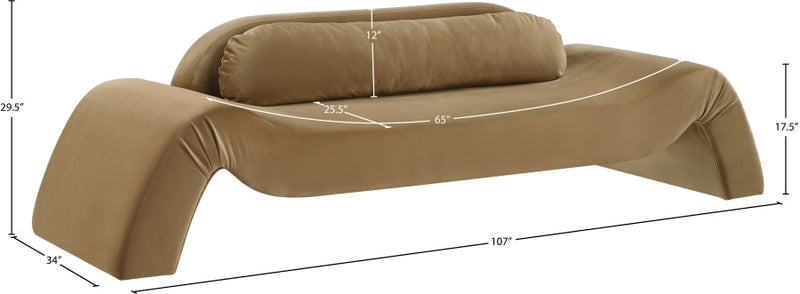 Austin 107" Velvet Upholstered Upholstered Sofa in Saddle - 44008Saddle-S