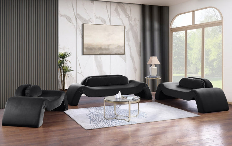 Austin 87.5" Velvet Upholstered Upholstered Loveseat in Black - 44008Black-L