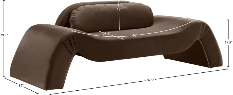 Austin 87.5" Velvet Upholstered Upholstered Loveseat in Brown - 44008Brown-L