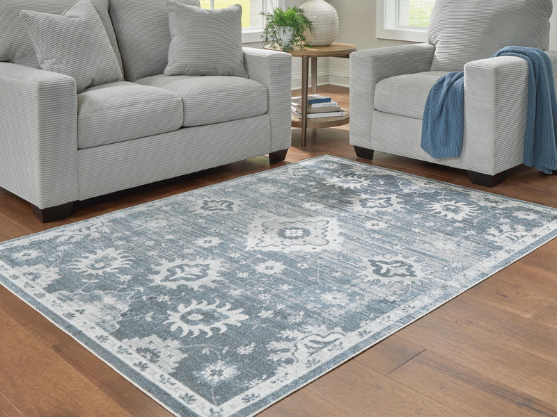Avanworths Blue/Gray/Ivory Washable 5'3" x 7' Area Rug - R407792