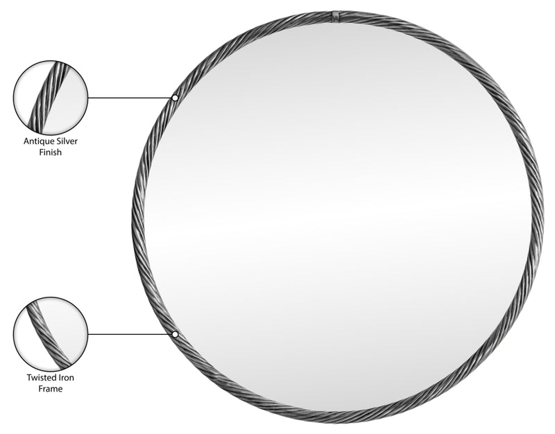 Avara 24" W x 24" H Iron Frame Mirror in Silver - 66071Silver-M24