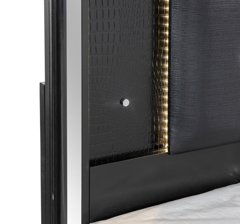 Aveline Black LED Upholstered Panel Bedroom Set - Gate FurnitureBedroom Set