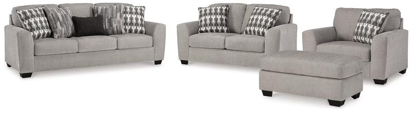 Avenal Park Sofa, Loveseat, Chair and Ottoman in Flannel - PKG019292