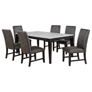 Averill 7-piece White Marble Top Dining Set Dark Grey and Coffee Bean - 121291-S7G