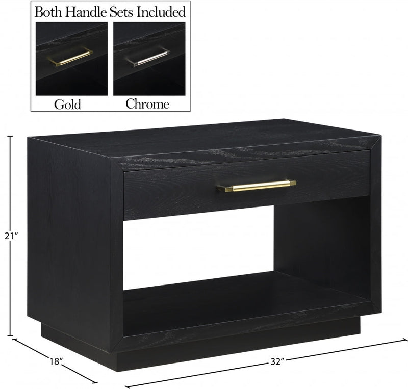 Avery Solid Wood And Ash Veneer Nightstand in Black - 872Black-NS