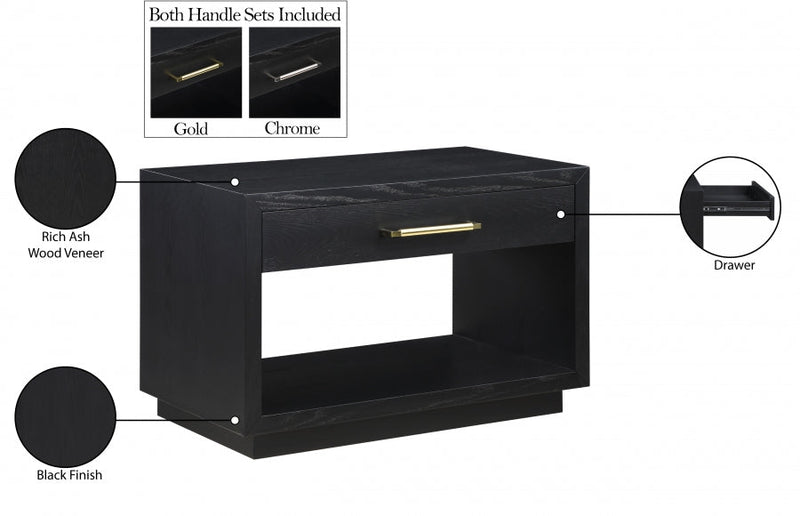 Avery Solid Wood And Ash Veneer Nightstand in Black - 872Black-NS