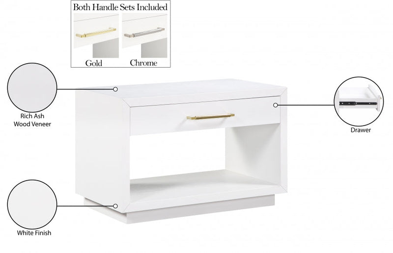 Avery Solid Wood And Ash Veneer Nightstand in White - 872White-NS