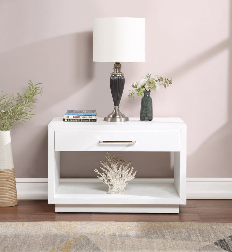 Avery Solid Wood And Ash Veneer Nightstand in White - 872White-NS