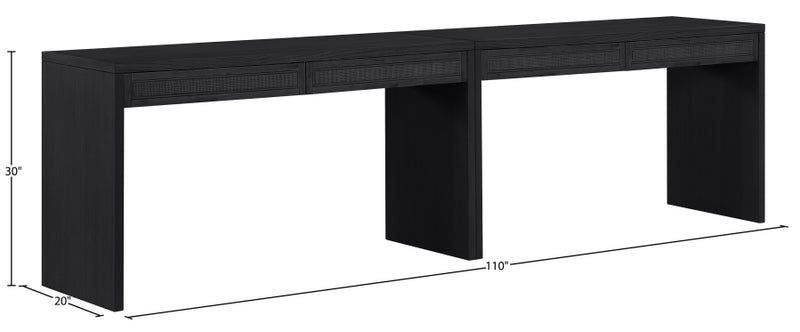 Avro Cane, Solid Wood And Oak Veneer 2pc. Desk in Black - 77051Black-T-2PC