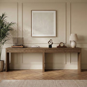 Avro Cane, Solid Wood And Oak Veneer 2pc. Desk in Brown - 77051Brown-T-2PC