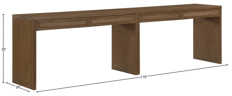 Avro Cane, Solid Wood And Oak Veneer 2pc. Desk in Brown - 77051Brown-T-2PC