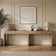 Avro Cane, Solid Wood And Oak Veneer 2pc. Desk in Natural - 77051Natural-T-2PC