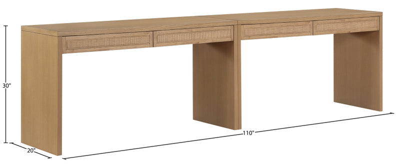Avro Cane, Solid Wood And Oak Veneer 2pc. Desk in Natural - 77051Natural-T-2PC