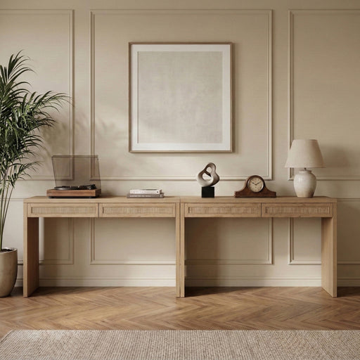 Avro Cane, Solid Wood And Oak Veneer 2pc. Desk in Natural - 77051Natural-T-2PC