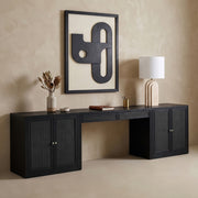 Avro Cane, Solid Wood And Oak Veneer 3pc. Desk in Black - 77073Black-T