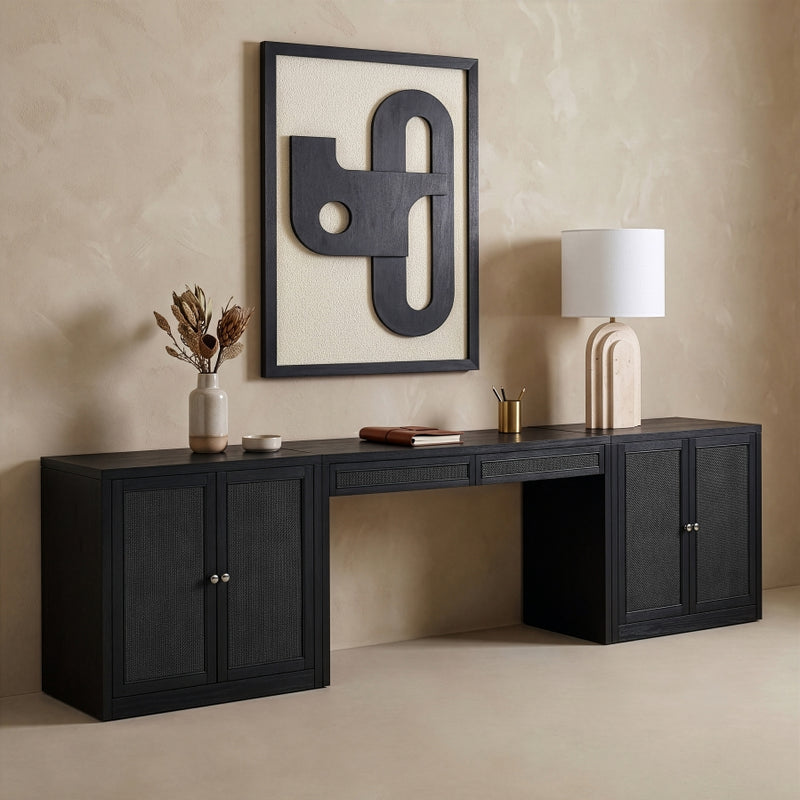 Avro Cane, Solid Wood And Oak Veneer 3pc. Desk in Black - 77073Black-T