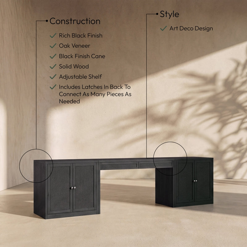 Avro Cane, Solid Wood And Oak Veneer 3pc. Desk in Black - 77073Black-T