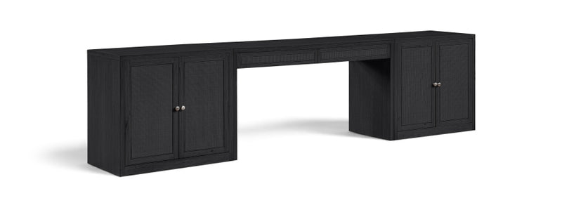 Avro Cane, Solid Wood And Oak Veneer 3pc. Desk in Black - 77073Black-T