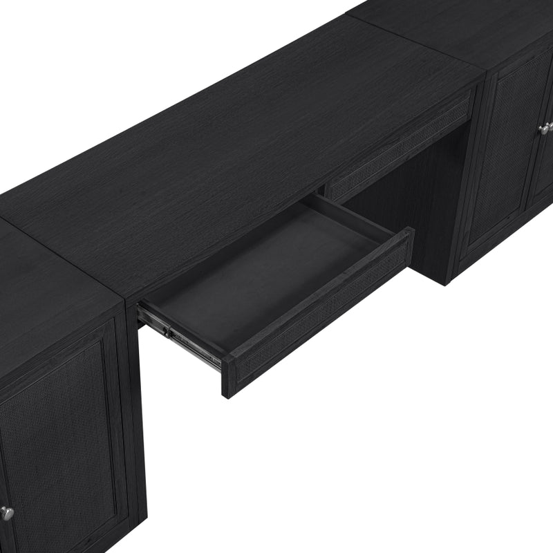 Avro Cane, Solid Wood And Oak Veneer 3pc. Desk in Black - 77073Black-T