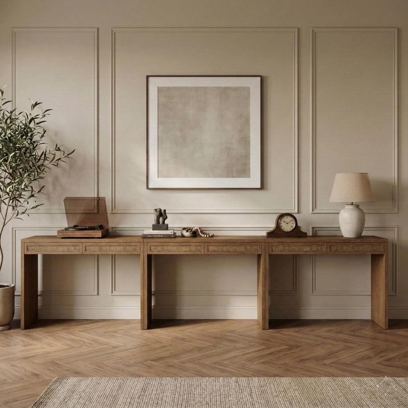 Avro Cane, Solid Wood And Oak Veneer 3pc. Desk in Brown - 77051Brown-T-3PC