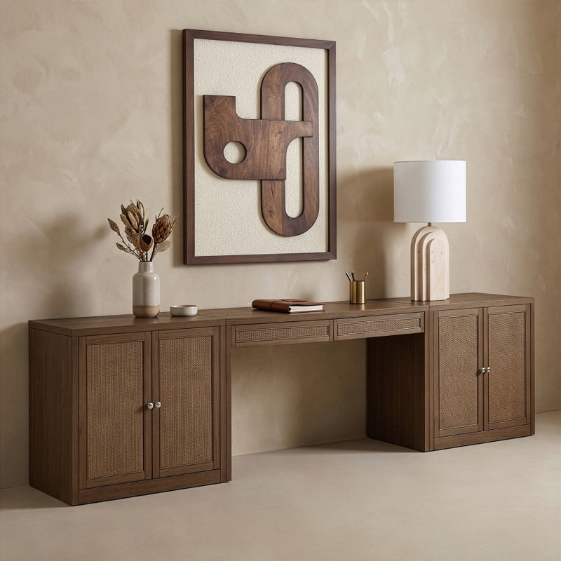 Avro Cane, Solid Wood And Oak Veneer 3pc. Desk in Brown - 77073Brown-T