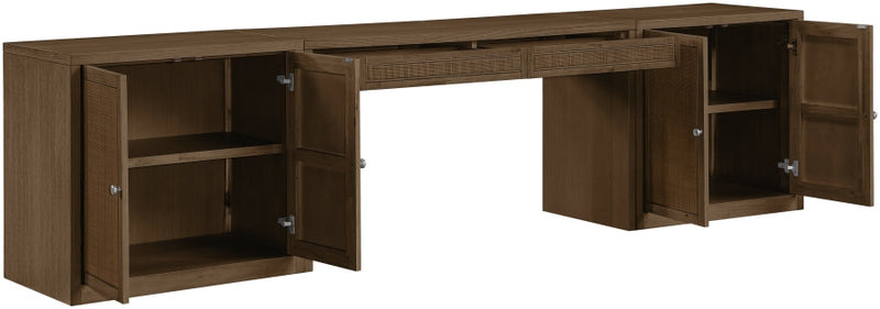Avro Cane, Solid Wood And Oak Veneer 3pc. Desk in Brown - 77073Brown-T