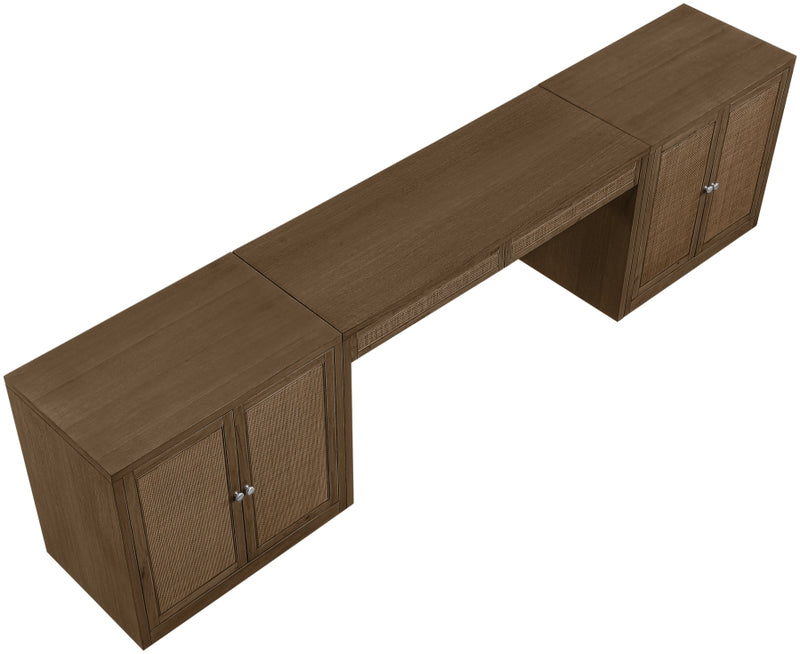 Avro Cane, Solid Wood And Oak Veneer 3pc. Desk in Brown - 77073Brown-T