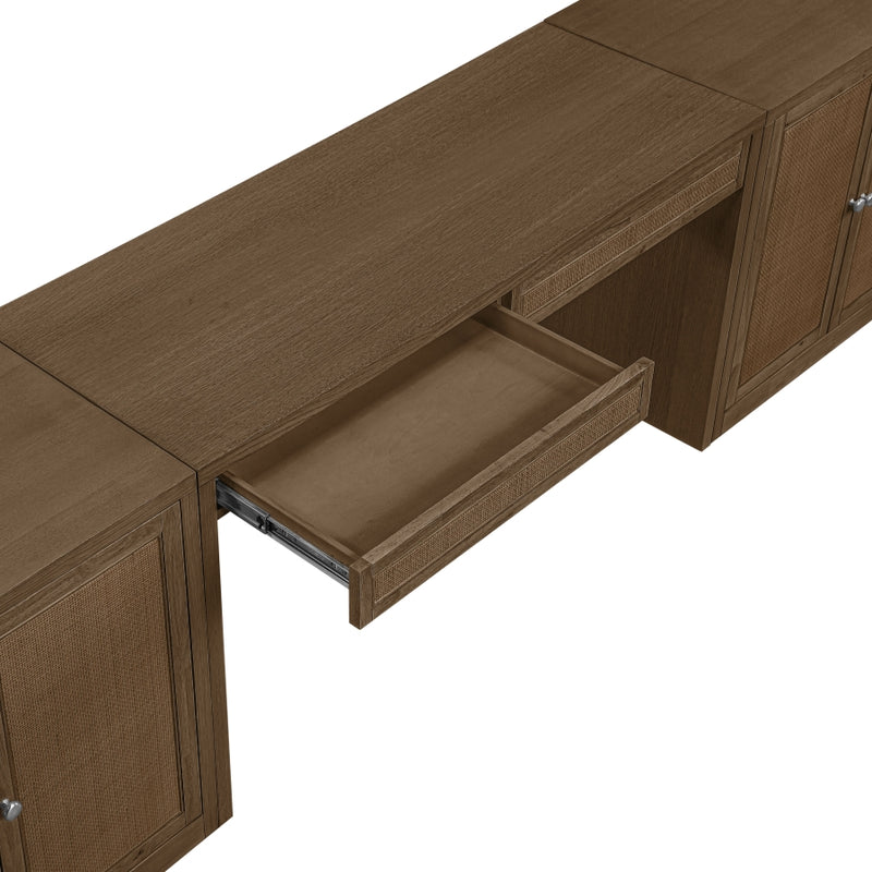 Avro Cane, Solid Wood And Oak Veneer 3pc. Desk in Brown - 77073Brown-T