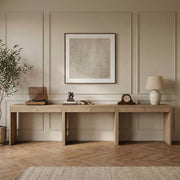Avro Cane, Solid Wood And Oak Veneer 3pc. Desk in Natural - 77051Natural-T-3PC