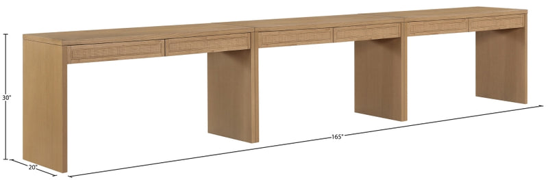 Avro Cane, Solid Wood And Oak Veneer 3pc. Desk in Natural - 77051Natural-T-3PC