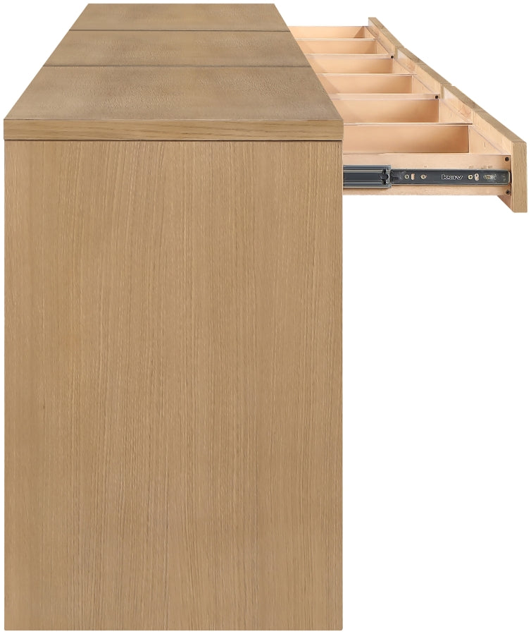Avro Cane, Solid Wood And Oak Veneer 3pc. Desk in Natural - 77051Natural-T-3PC